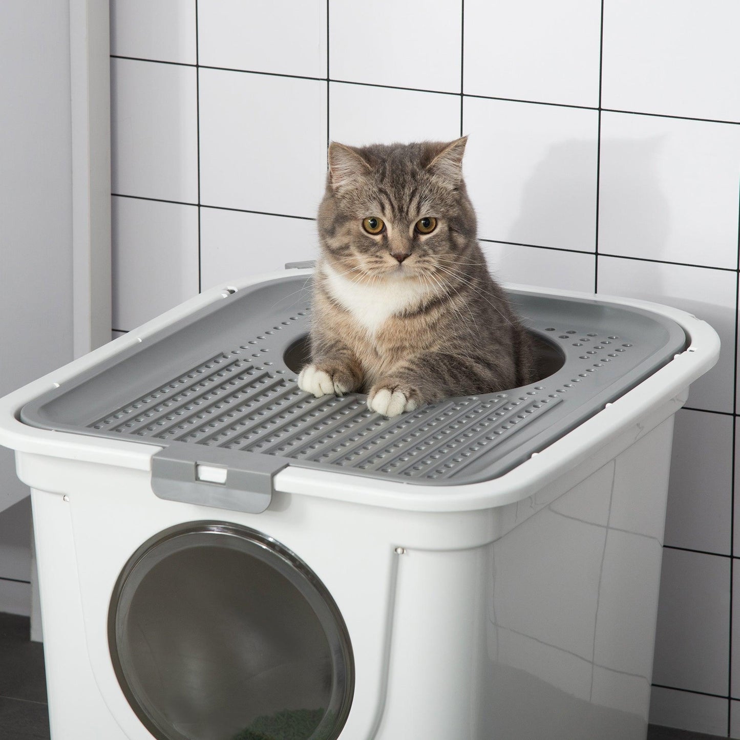 PawHut Cat Toilet Box with Exit Scoop - White - ALL4U RETAILER LTD