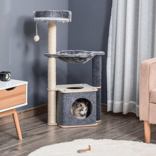 PawHut Cat Tower: Grey 95cm Climbing Activity Center - ALL4U RETAILER LTD