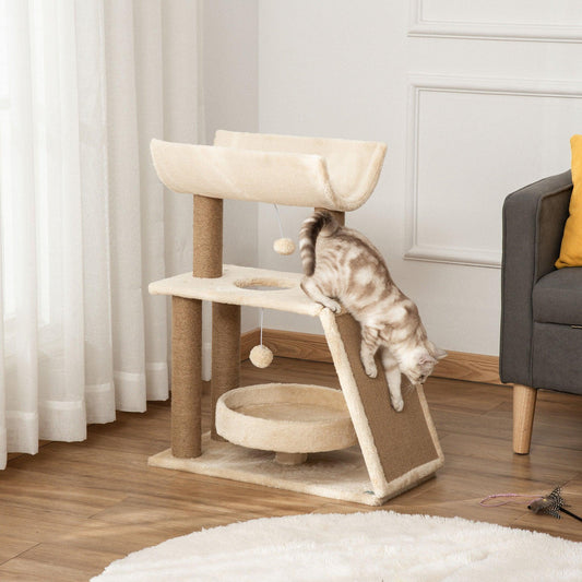 PawHut Cat Tower with Scratching Posts and Toy, 60x30x76cm - ALL4U RETAILER LTD