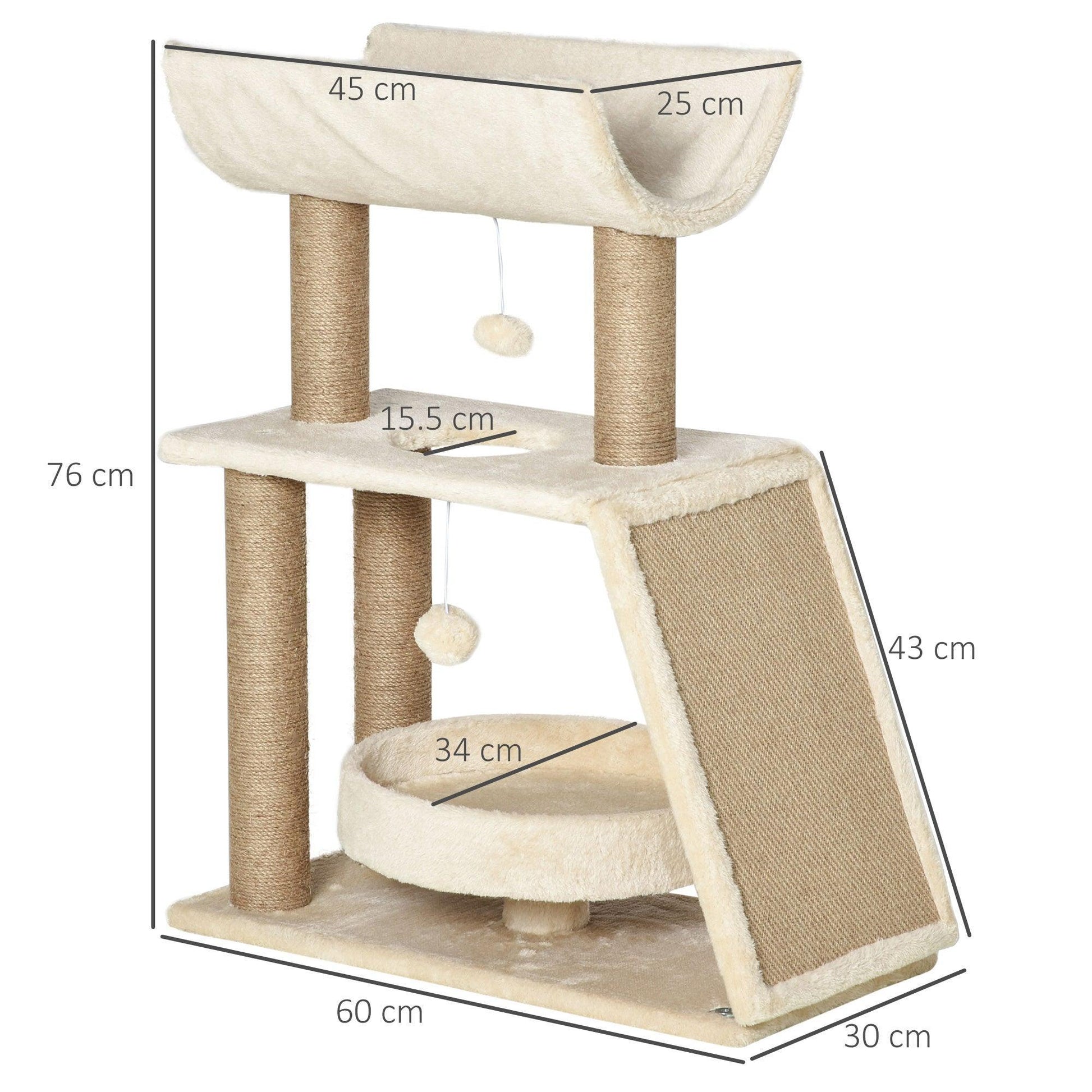 PawHut Cat Tower with Scratching Posts and Toy, 60x30x76cm - ALL4U RETAILER LTD