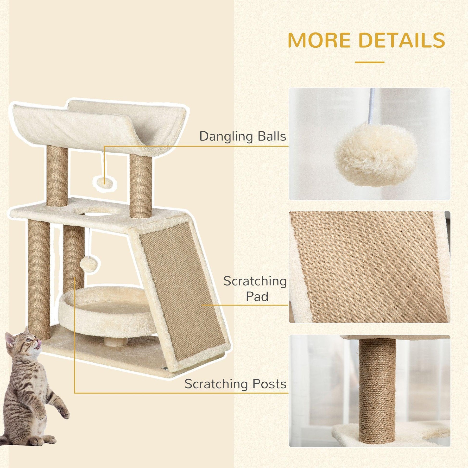 PawHut Cat Tower with Scratching Posts and Toy, 60x30x76cm - ALL4U RETAILER LTD