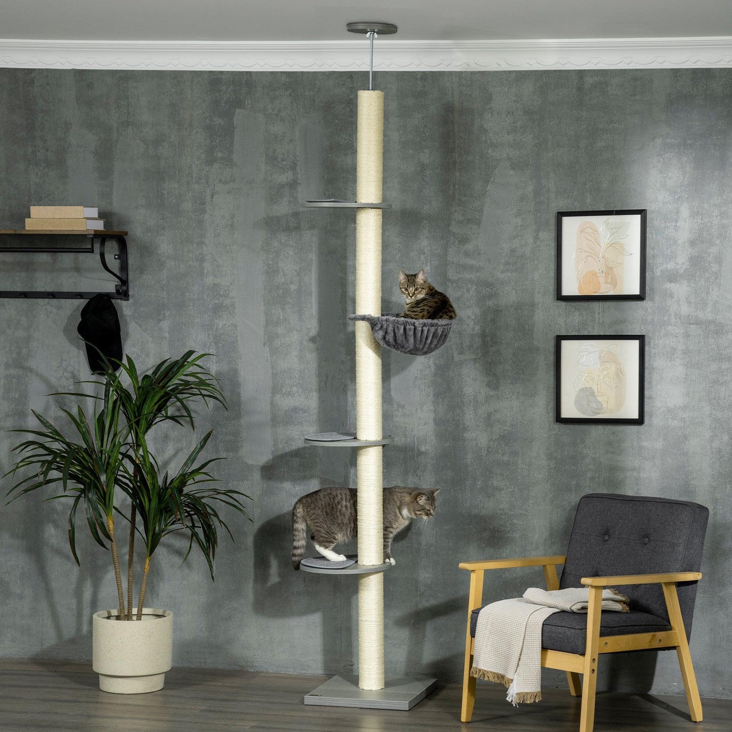 PawHut Cat Tree: Compact Floor-to-Ceiling Design - ALL4U RETAILER LTD