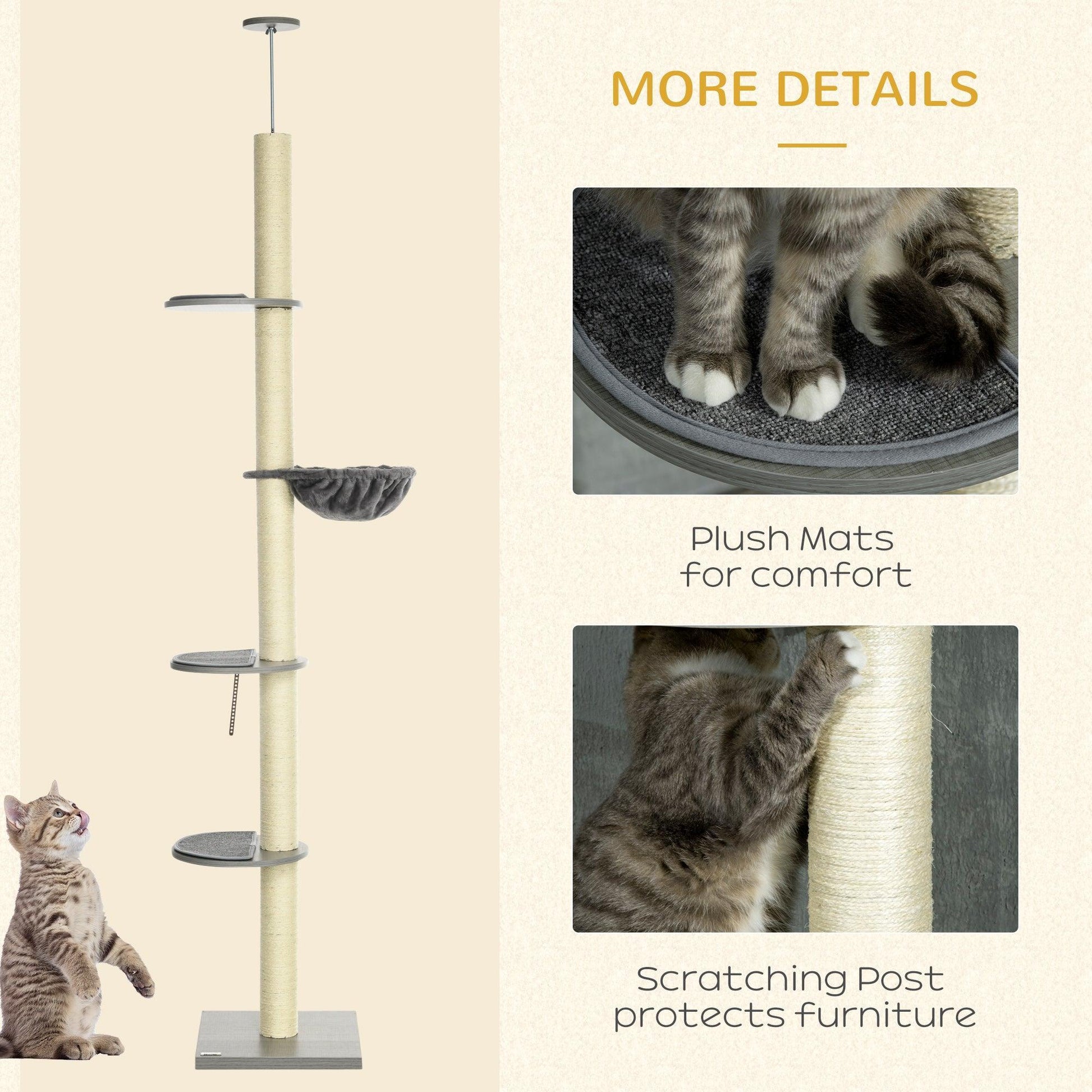 PawHut Cat Tree: Compact Floor-to-Ceiling Design - ALL4U RETAILER LTD