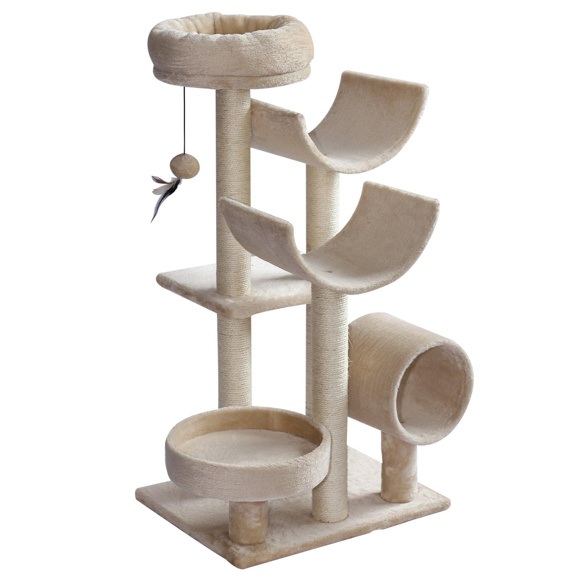 PawHut Cat Tree - Cozy Beige, 60x40x105cm - ALL4U RETAILER LTD