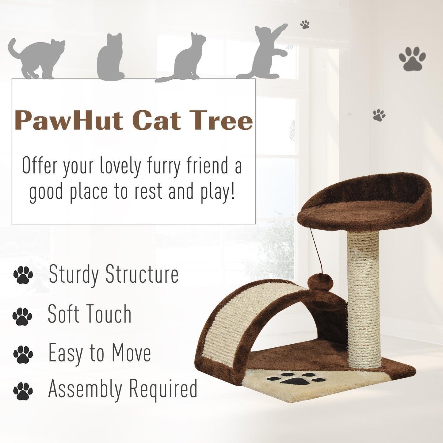 PawHut Cat Tree for Indoor Cats - Brown - ALL4U RETAILER LTD