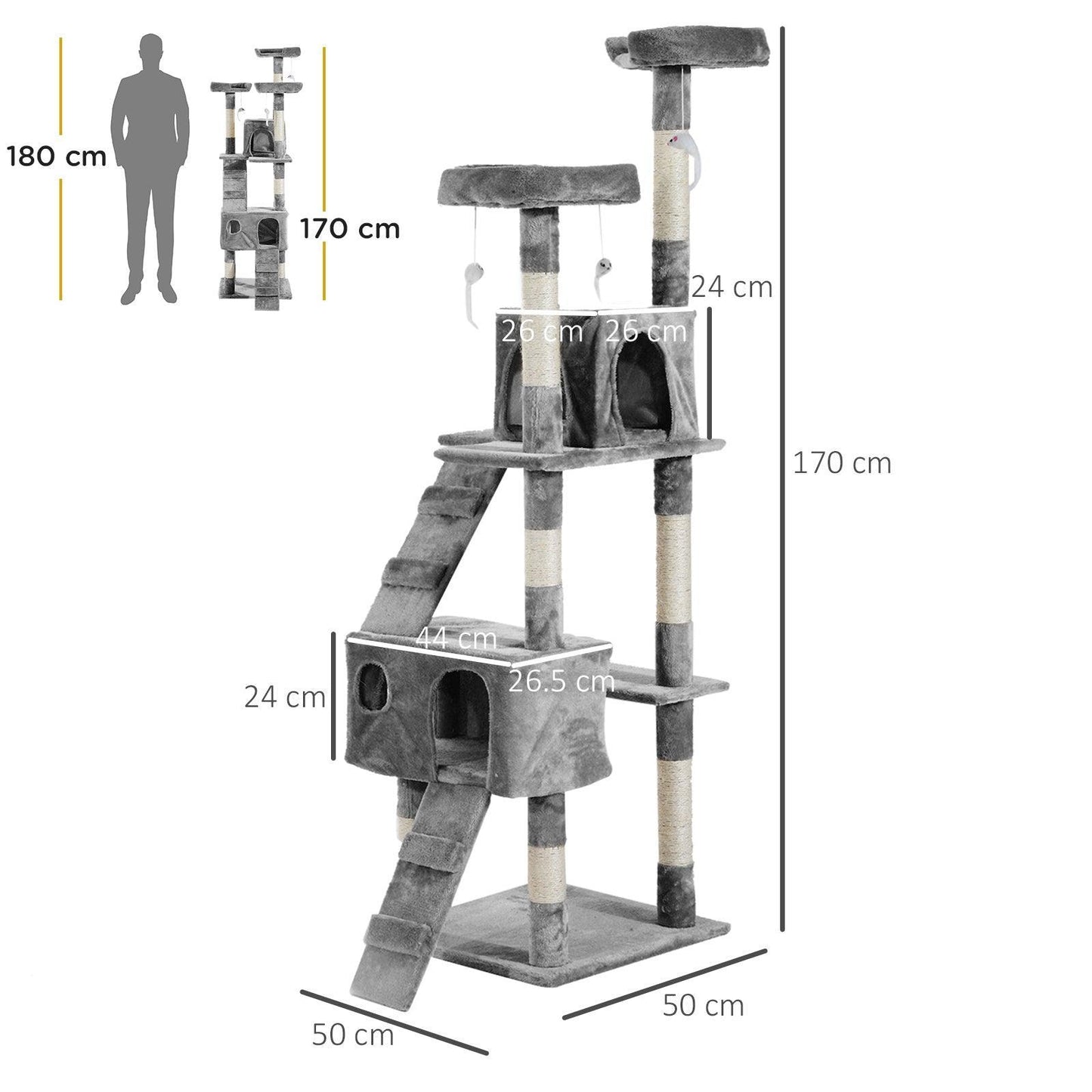 PawHut Cat Tree for Indoor Cats - Grey - ALL4U RETAILER LTD