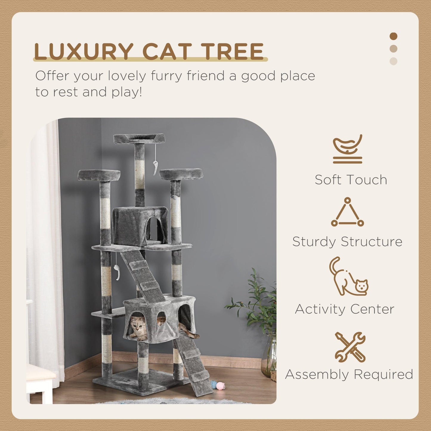 PawHut Cat Tree for Indoor Cats - Grey - ALL4U RETAILER LTD