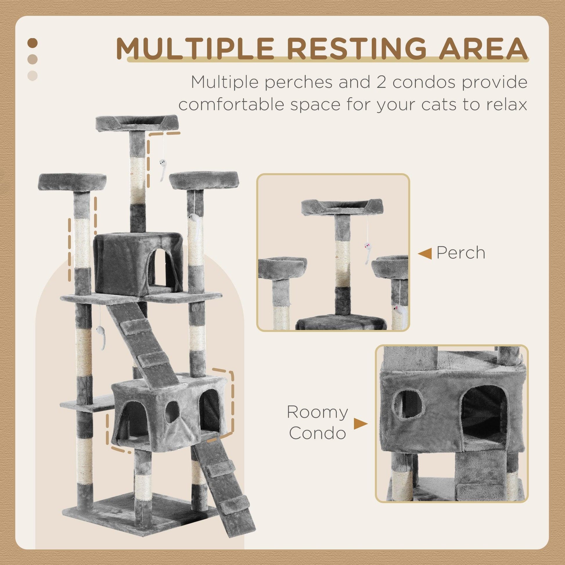 PawHut Cat Tree for Indoor Cats - Grey - ALL4U RETAILER LTD