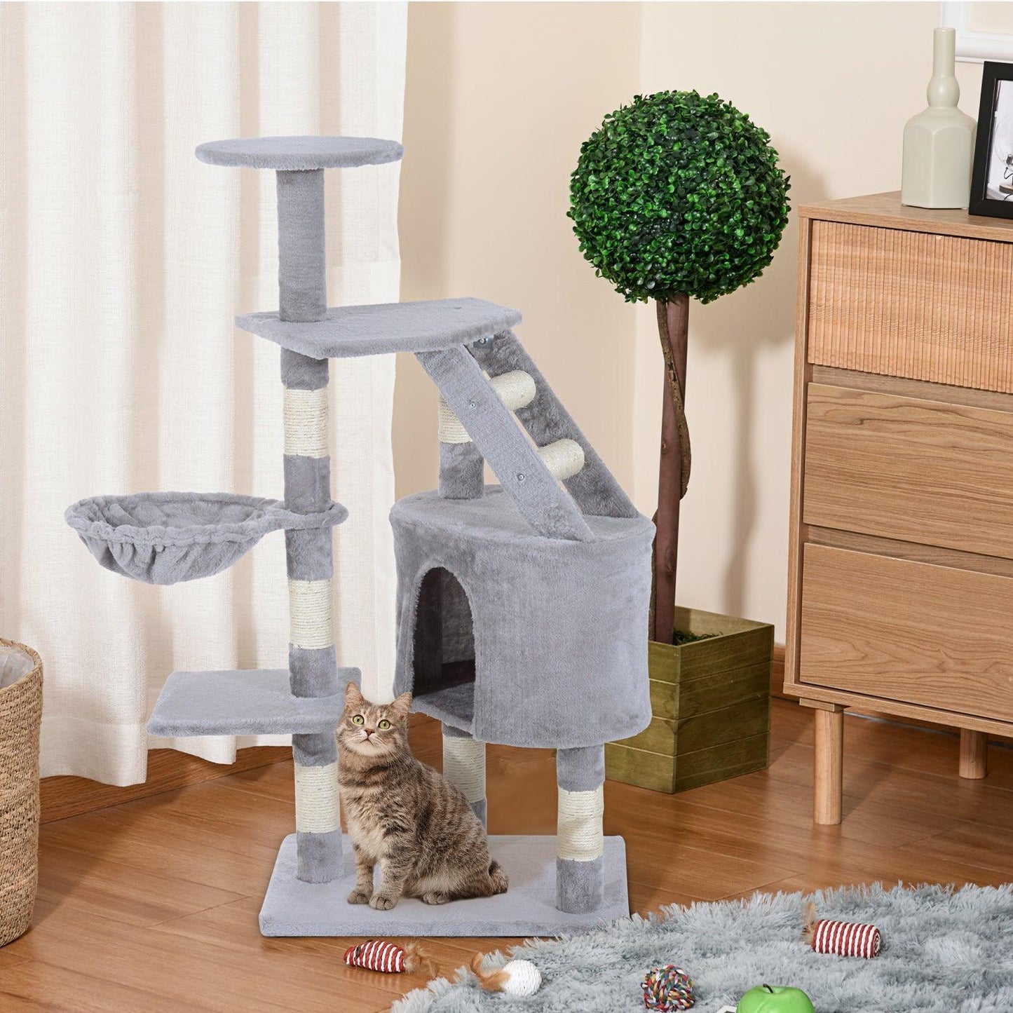 PawHut Cat Tree - Grey Scratching Post - ALL4U RETAILER LTD