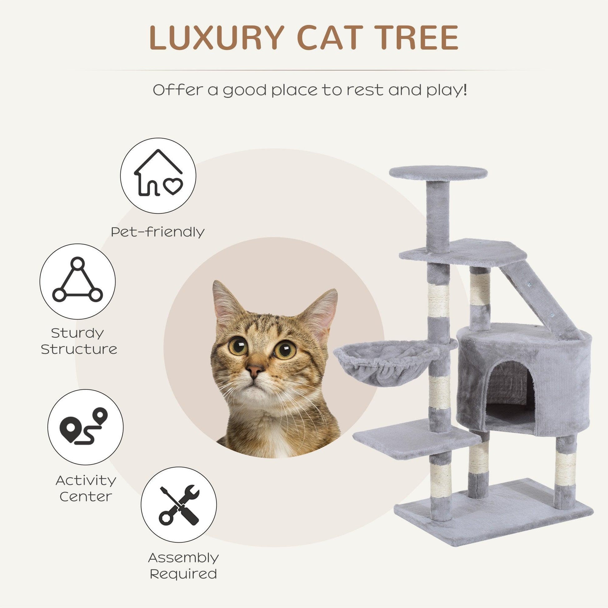 PawHut Cat Tree - Grey Scratching Post - ALL4U RETAILER LTD