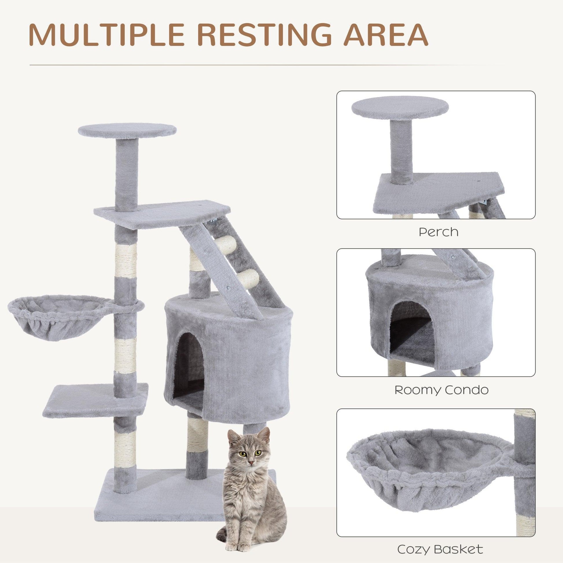 PawHut Cat Tree - Grey Scratching Post - ALL4U RETAILER LTD