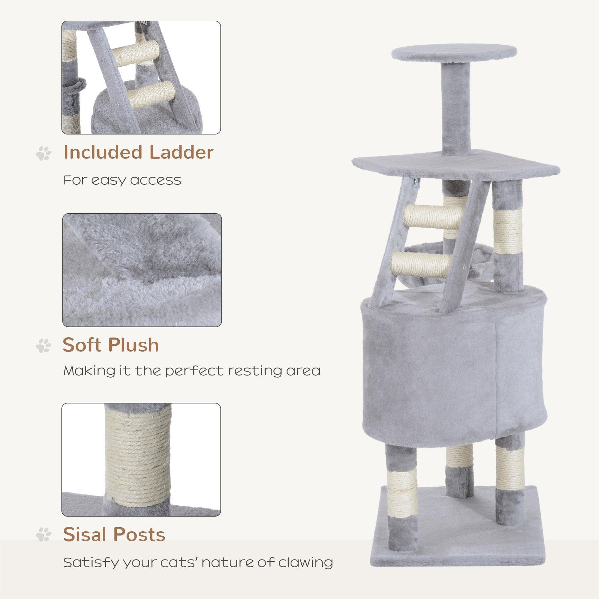 PawHut Cat Tree - Grey Scratching Post - ALL4U RETAILER LTD