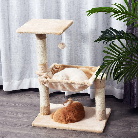 PawHut Cat Tree Hammock Bed with Scratching Post - 2 Tier 70cm - ALL4U RETAILER LTD