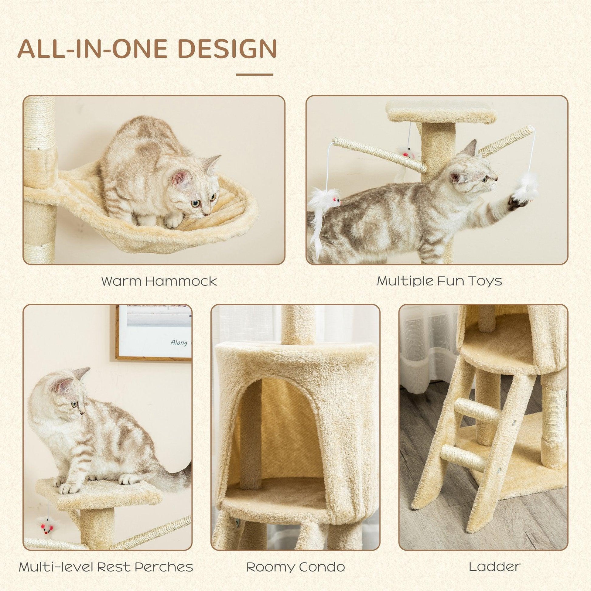 PawHut Beige Cat Tree House, 131H cm - ALL4U RETAILER LTD