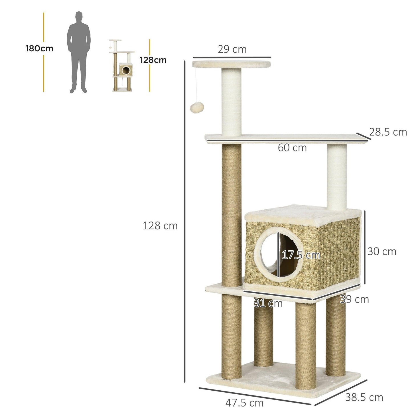 PawHut Cat Tree: Indoor Cat Climbing Tower - ALL4U RETAILER LTD