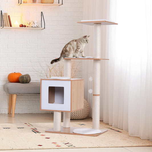 PawHut Cat Tree Scratching Post for Indoor Cats - Cozy & Fun - ALL4U RETAILER LTD