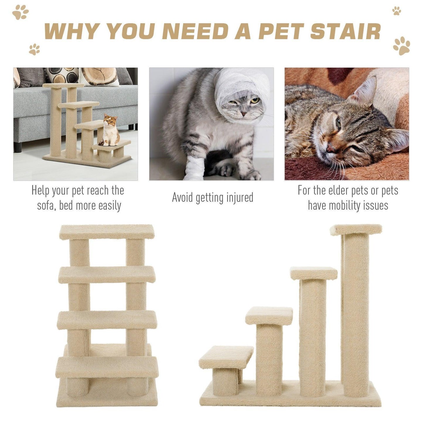 PawHut Cat Tree Stairs Ramp | Easy Climbing Steps - ALL4U RETAILER LTD