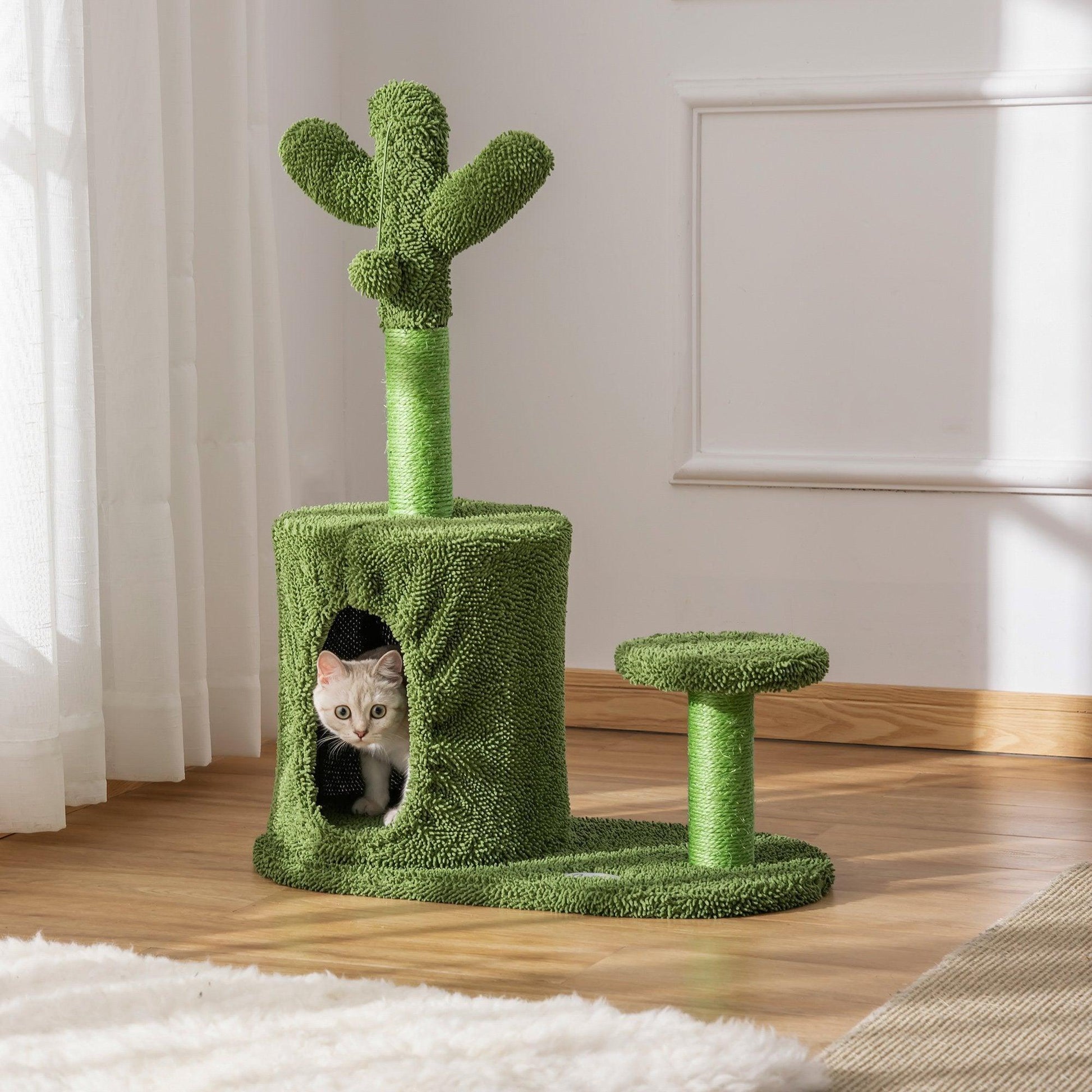 PawHut Cat Tree Tower Cactus-Shaped Condo with Scratching Post & Perch - ALL4U RETAILER LTD