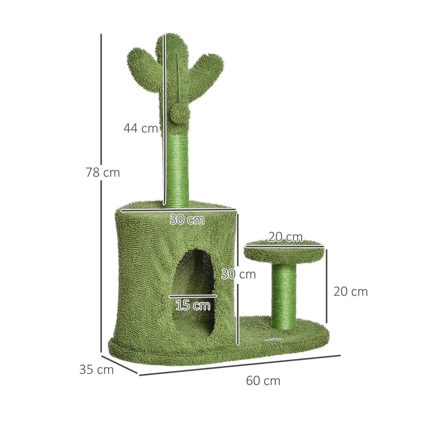 PawHut Cat Tree Tower Cactus-Shaped Condo with Scratching Post & Perch - ALL4U RETAILER LTD