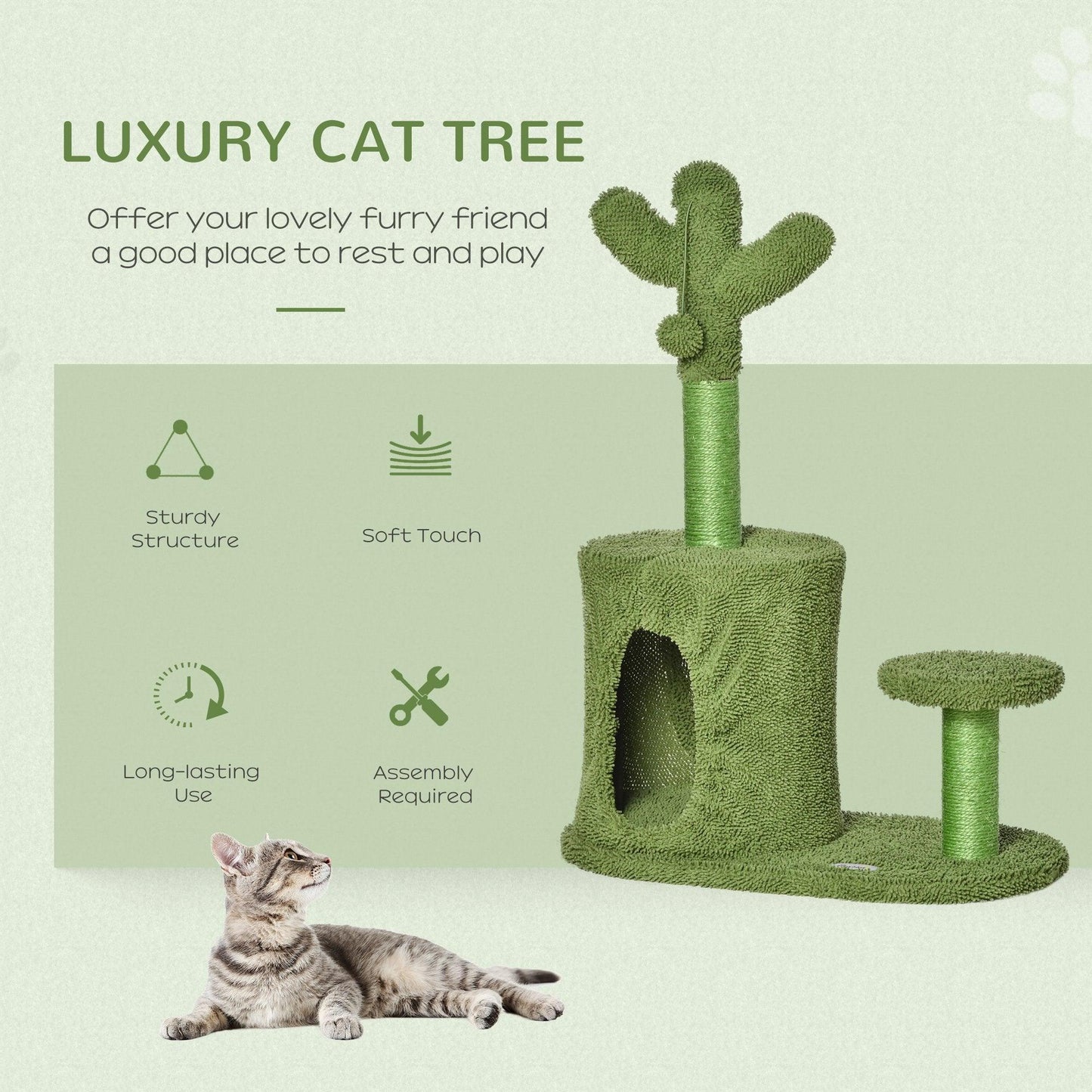 PawHut Cat Tree Tower Cactus-Shaped Condo with Scratching Post & Perch - ALL4U RETAILER LTD