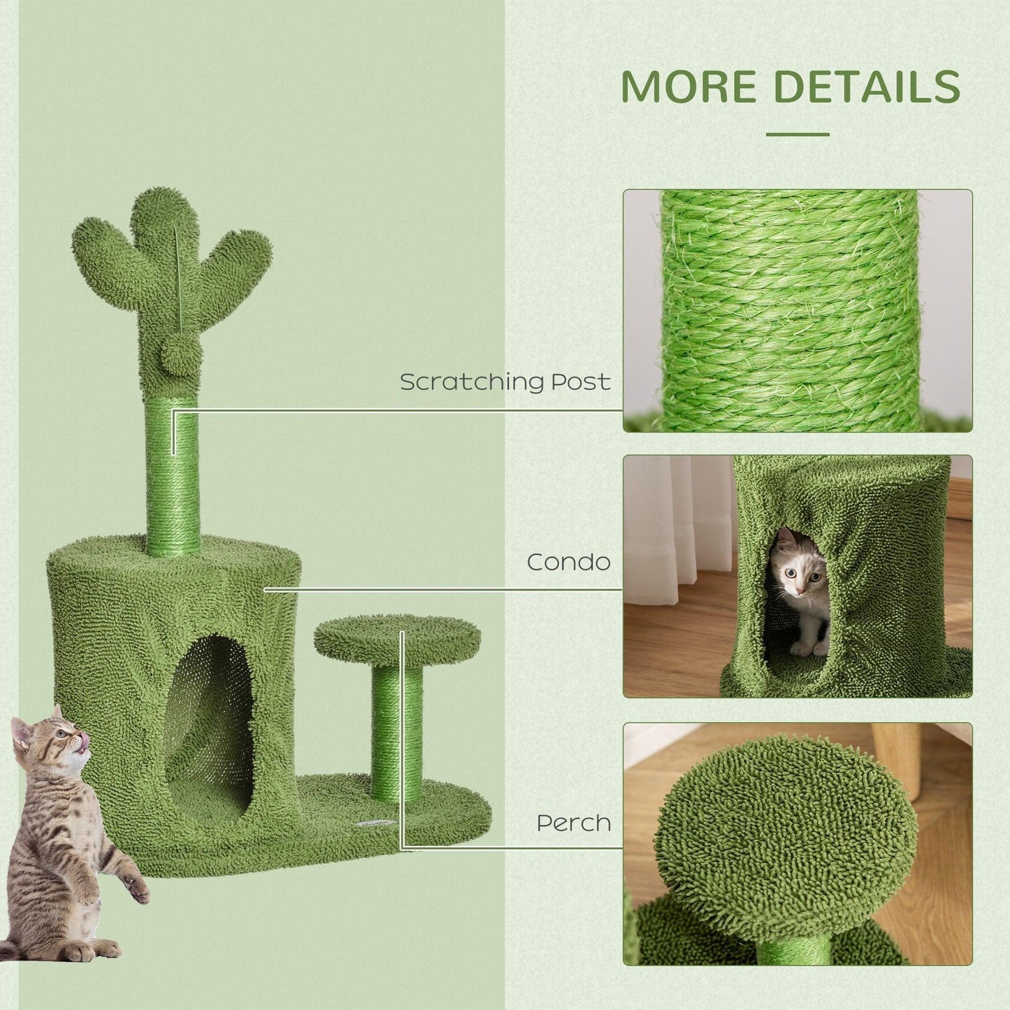 PawHut Cat Tree Tower Cactus-Shaped Condo with Scratching Post & Perch - ALL4U RETAILER LTD