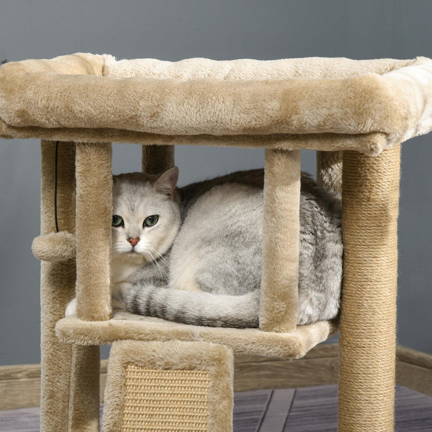 PawHut Cat Climbing Tower with Toy and Scratching Pad - ALL4U RETAILER LTD