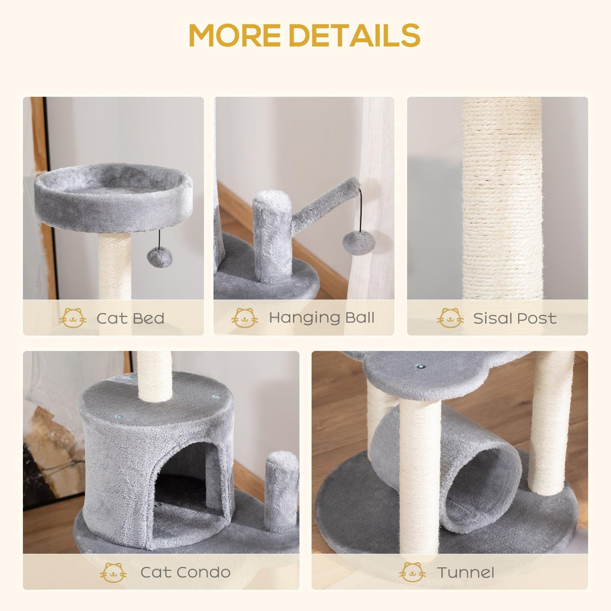 PawHut Cat Tree Tower with Scratching Post and Hanging Balls - ALL4U RETAILER LTD