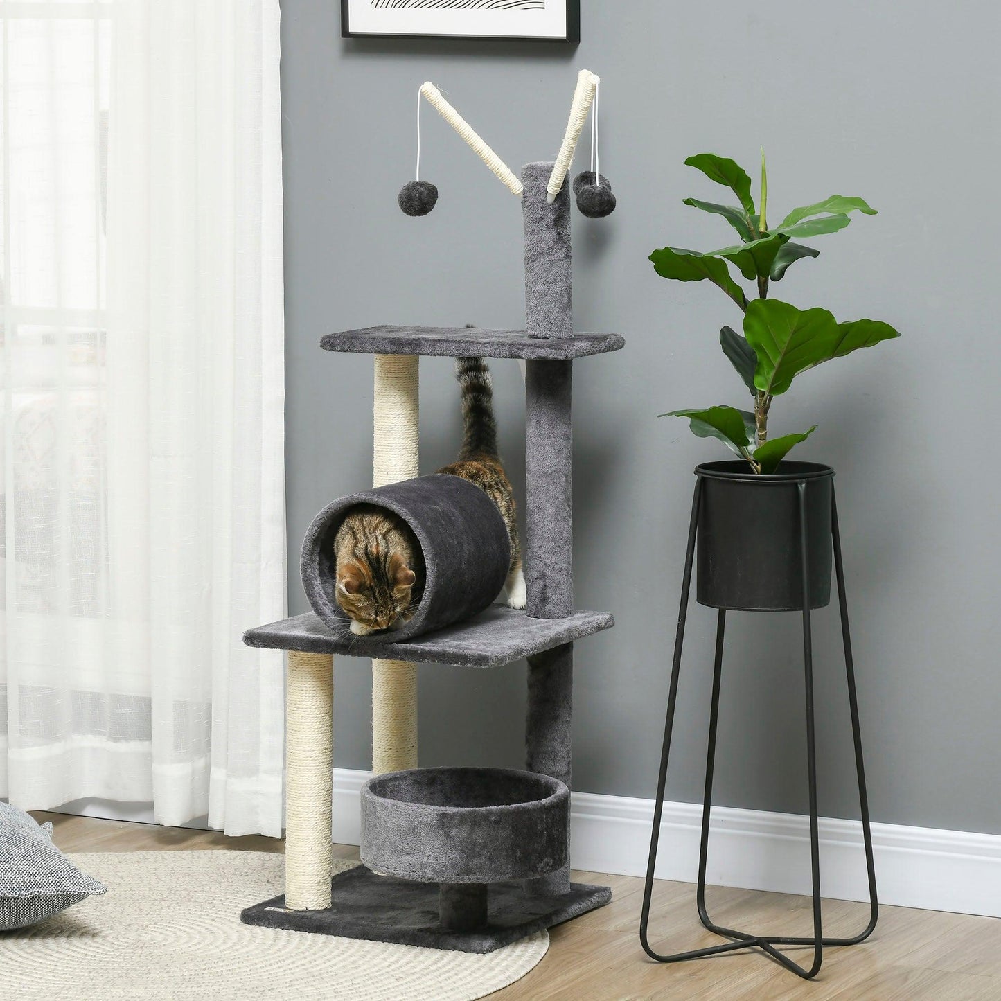 PawHut Cat Tree Tower for Indoor Cats with Bed, Tunnel, and Toy - ALL4U RETAILER LTD