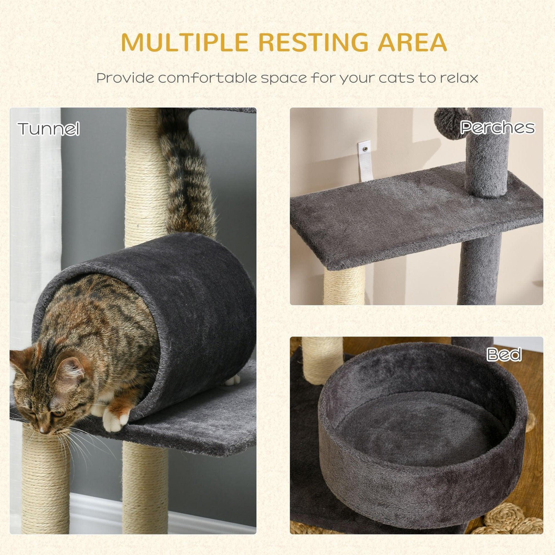 PawHut Cat Tree Tower for Indoor Cats with Bed, Tunnel, and Toy - ALL4U RETAILER LTD