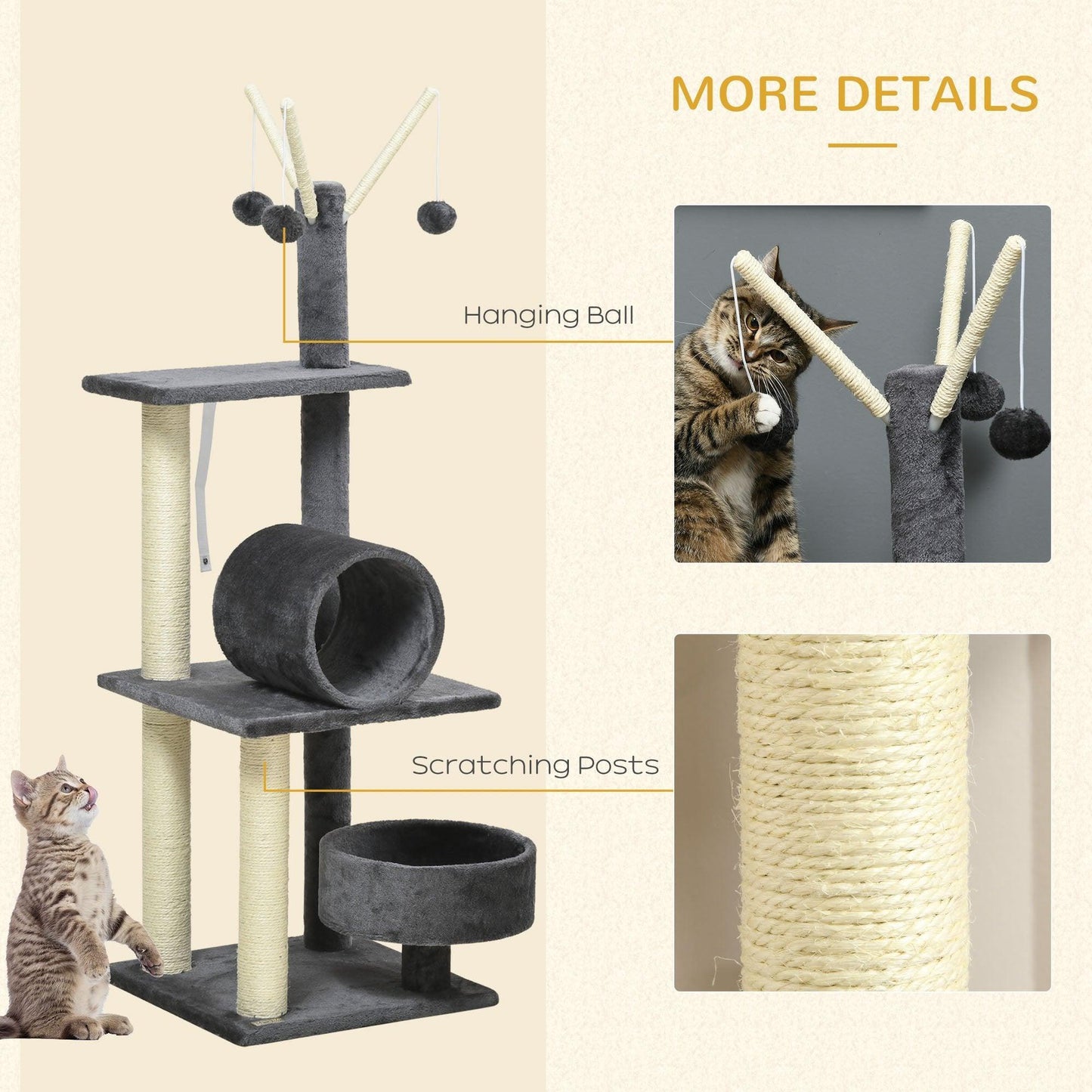 PawHut Cat Tree Tower for Indoor Cats with Bed, Tunnel, and Toy - ALL4U RETAILER LTD