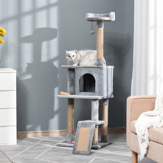 PawHut Cat Tree Tower - Gray 142cm Climbing - ALL4U RETAILER LTD