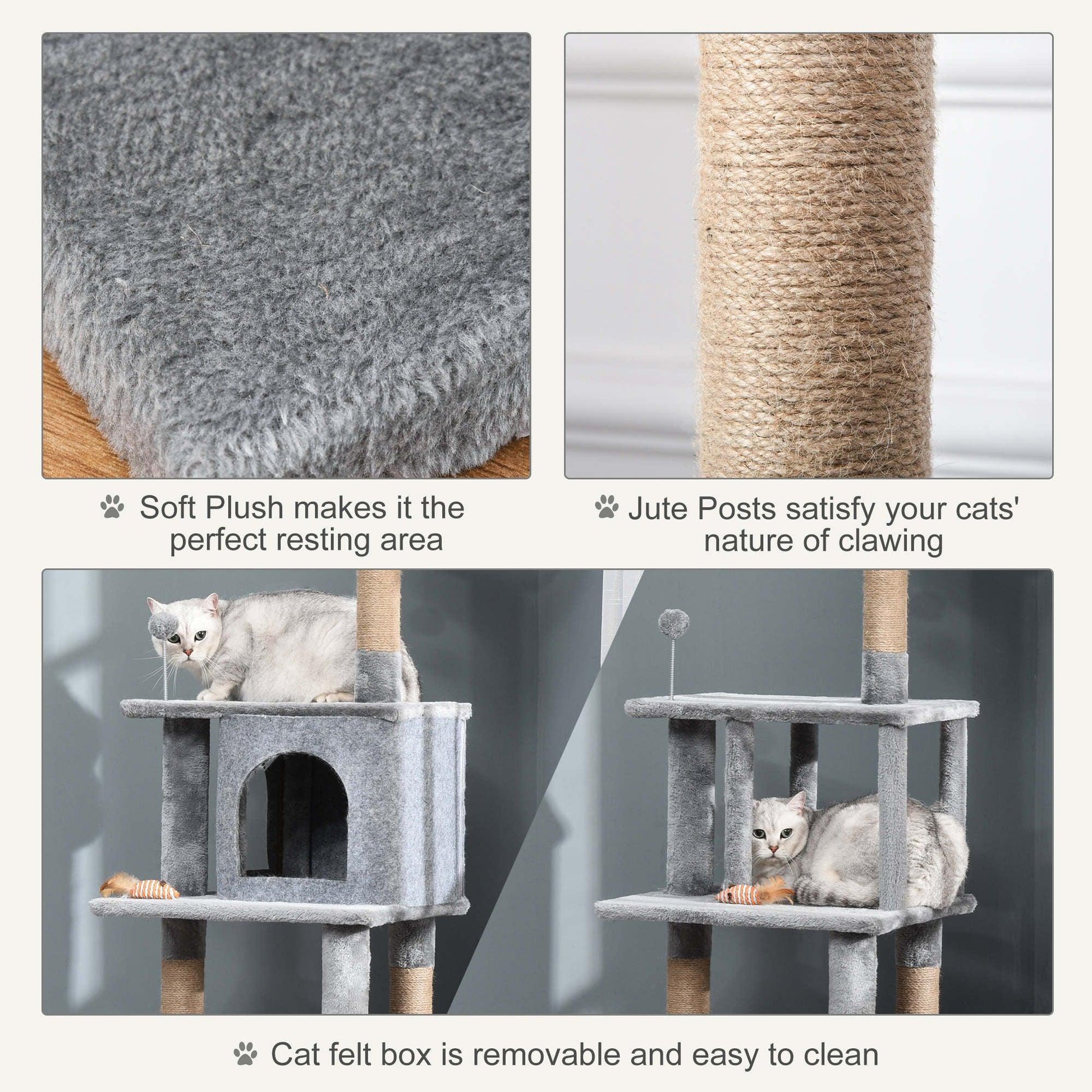 PawHut Cat Tree Tower - Gray 142cm Climbing - ALL4U RETAILER LTD