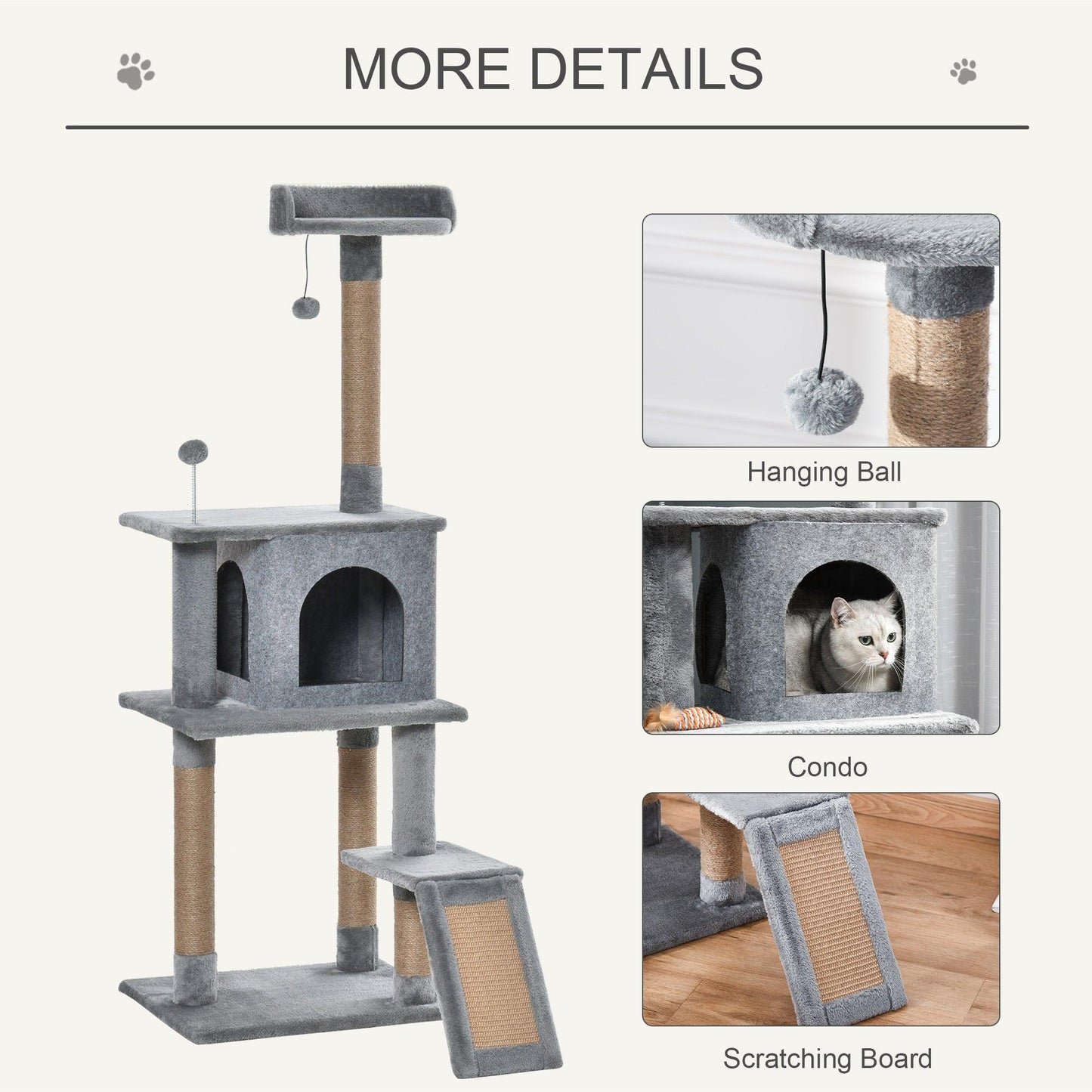 PawHut Cat Tree Tower - Gray 142cm Climbing - ALL4U RETAILER LTD