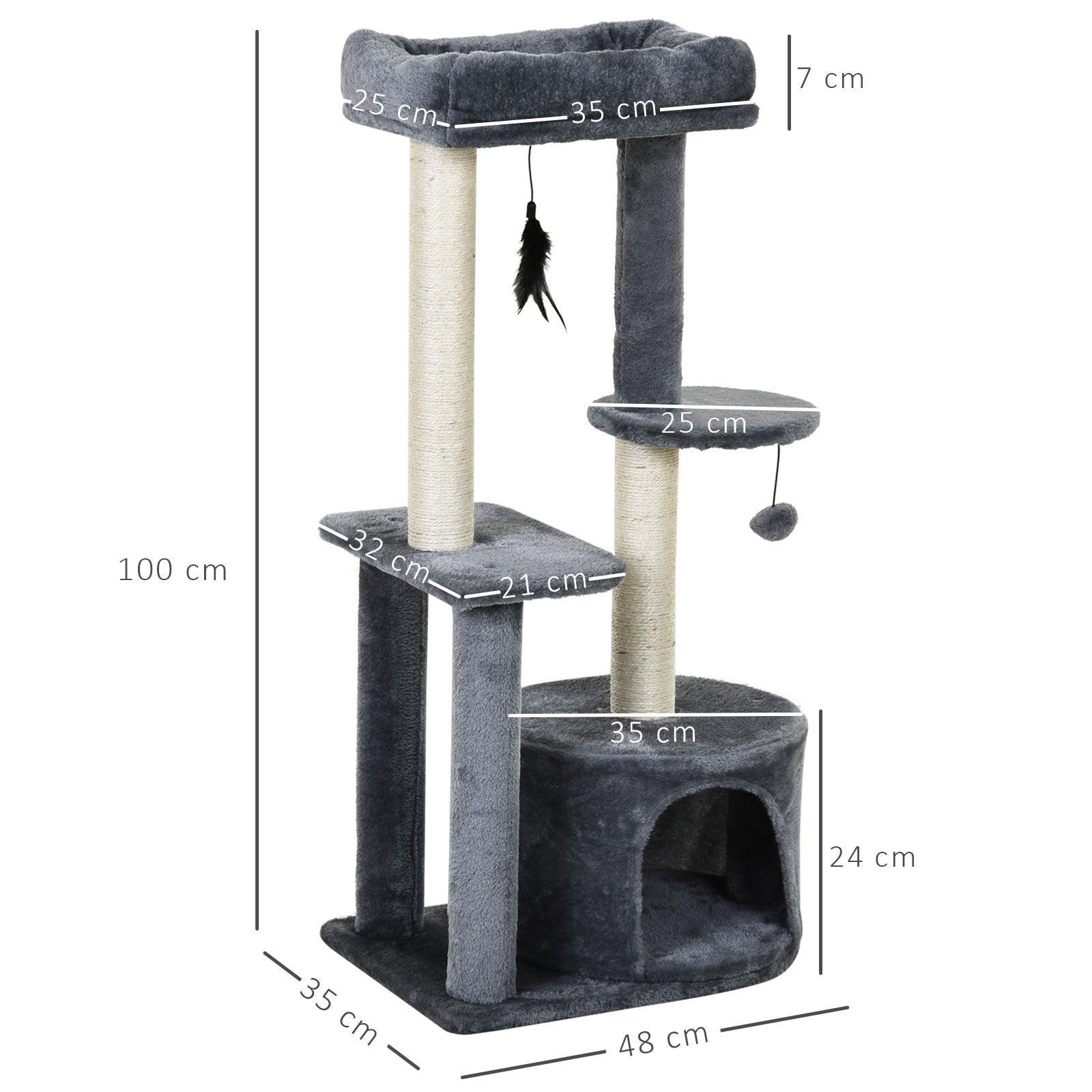 PawHut Cat Tree Tower: Multi-Activity Perch & Scratching - ALL4U RETAILER LTD