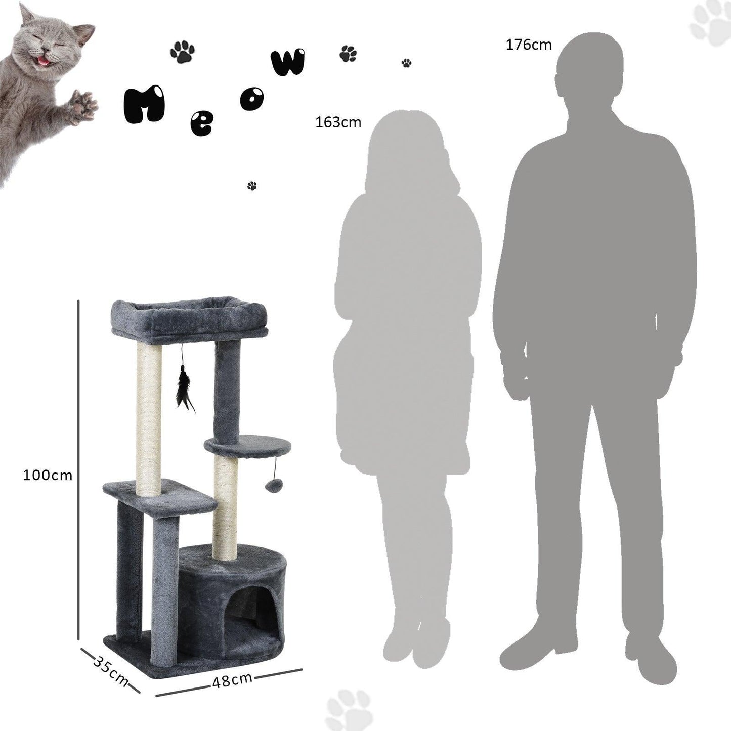 PawHut Cat Tree Tower: Multi-Activity Perch & Scratching - ALL4U RETAILER LTD