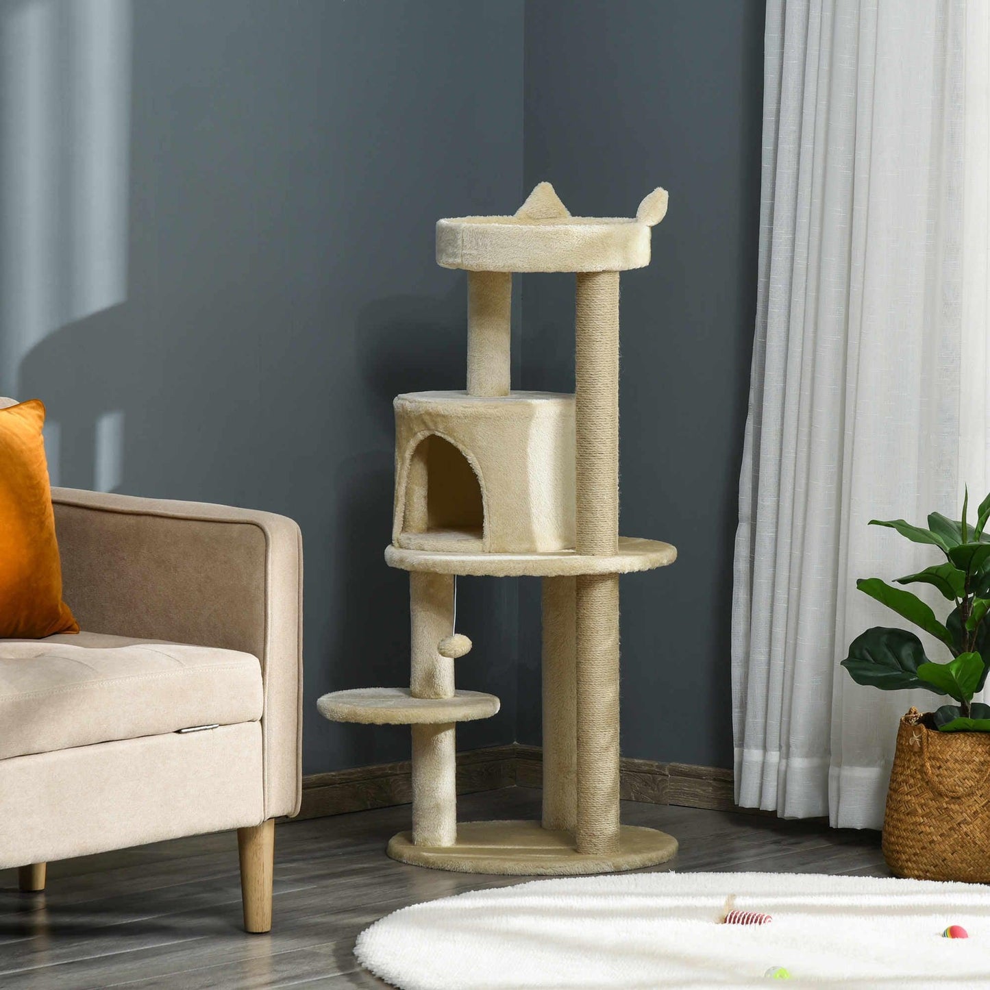 PawHut Cat Tree Tower Scratching Post with Sisal - ALL4U RETAILER LTD