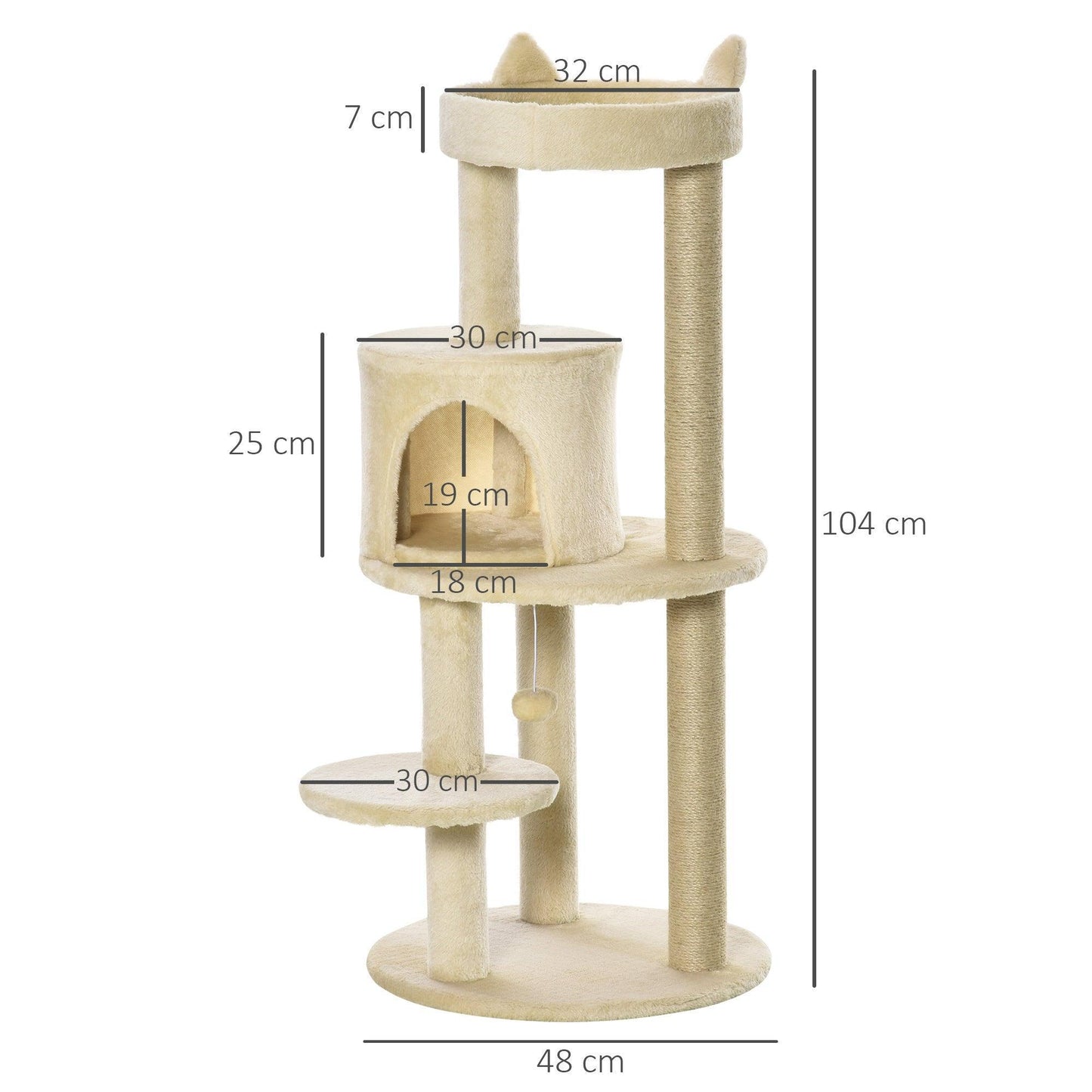 PawHut Cat Tree Tower Scratching Post with Sisal - ALL4U RETAILER LTD