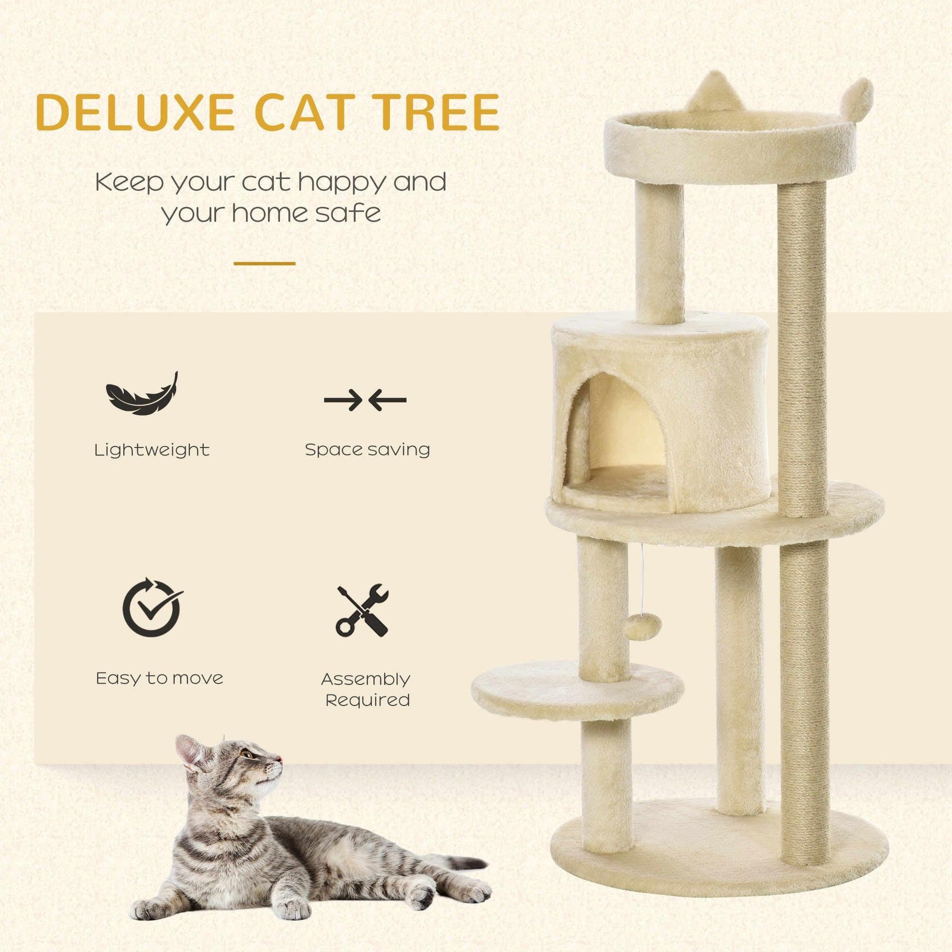 PawHut Cat Tree Tower Scratching Post with Sisal - ALL4U RETAILER LTD