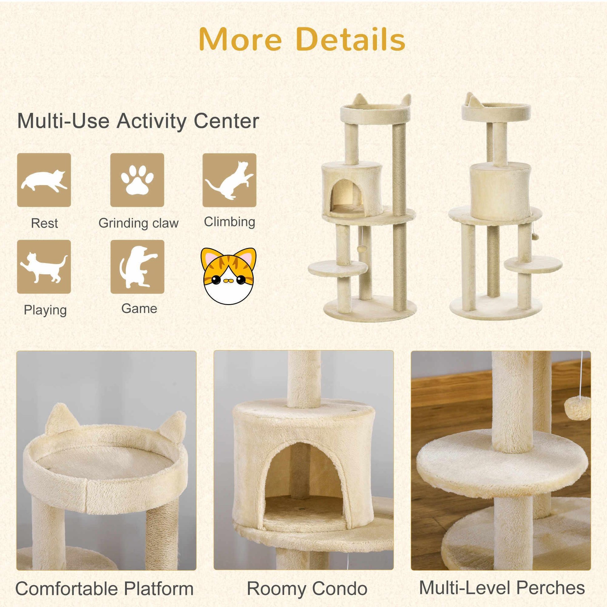 PawHut Cat Tree Tower Scratching Post with Sisal - ALL4U RETAILER LTD