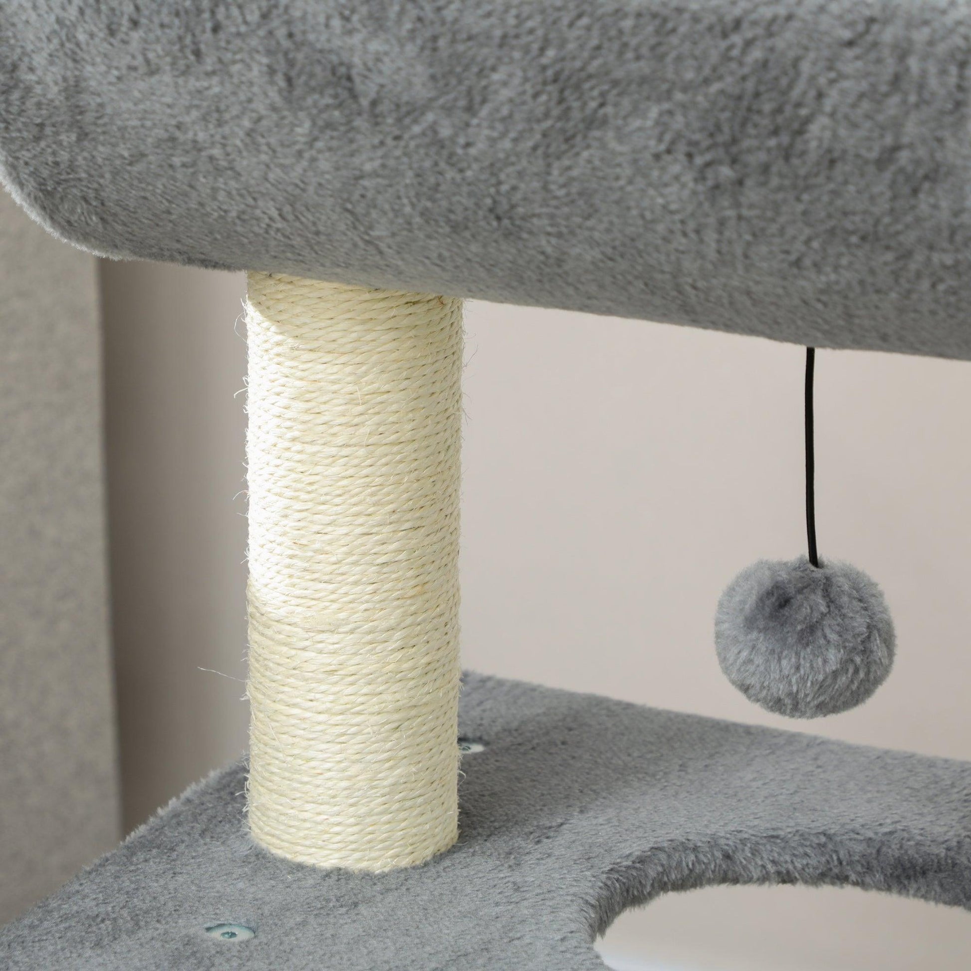 PawHut Cat Tree Tower with Posts, Bed, and Toy, Light Grey - ALL4U RETAILER LTD