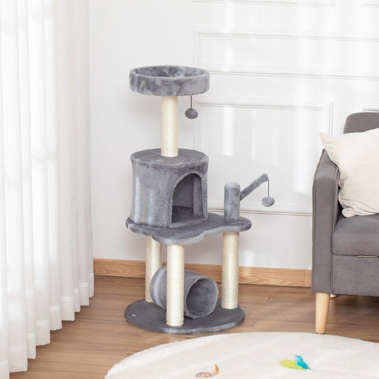 PawHut Cat Tree Tower with Scratching Post and Hanging Balls - ALL4U RETAILER LTD