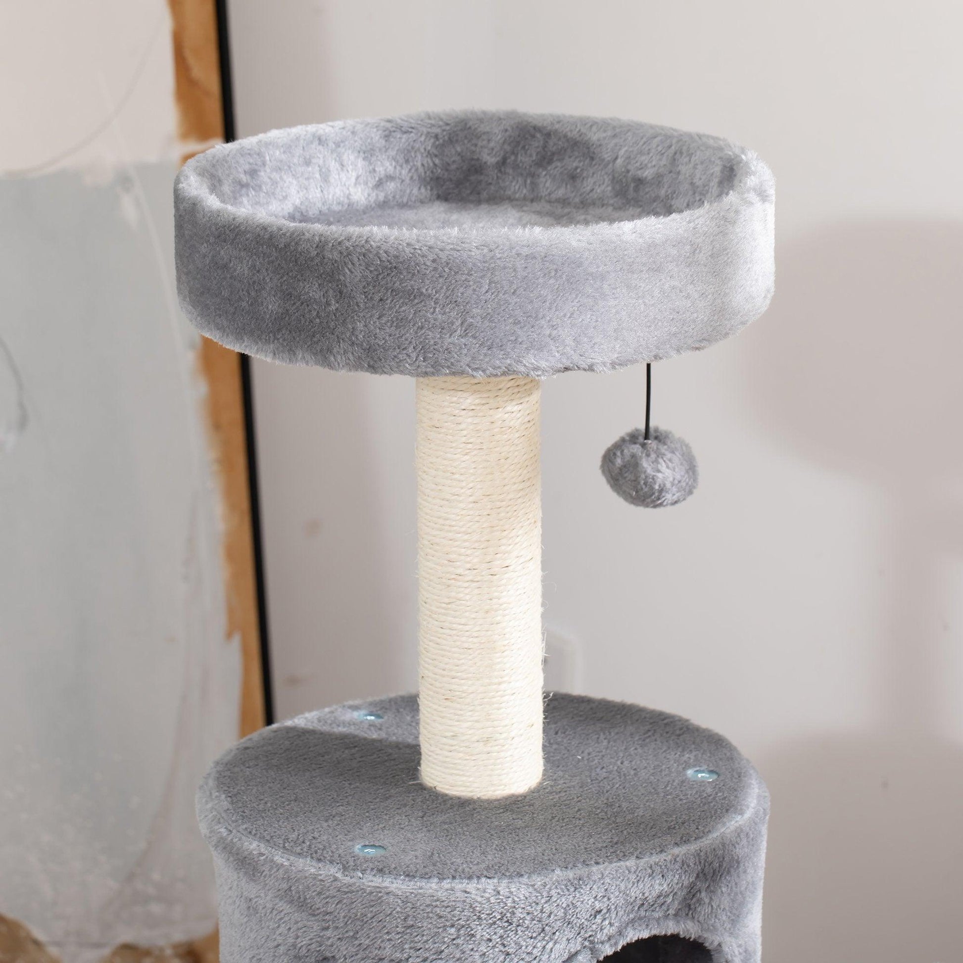 PawHut Cat Tree Tower with Scratching Post and Hanging Balls - ALL4U RETAILER LTD