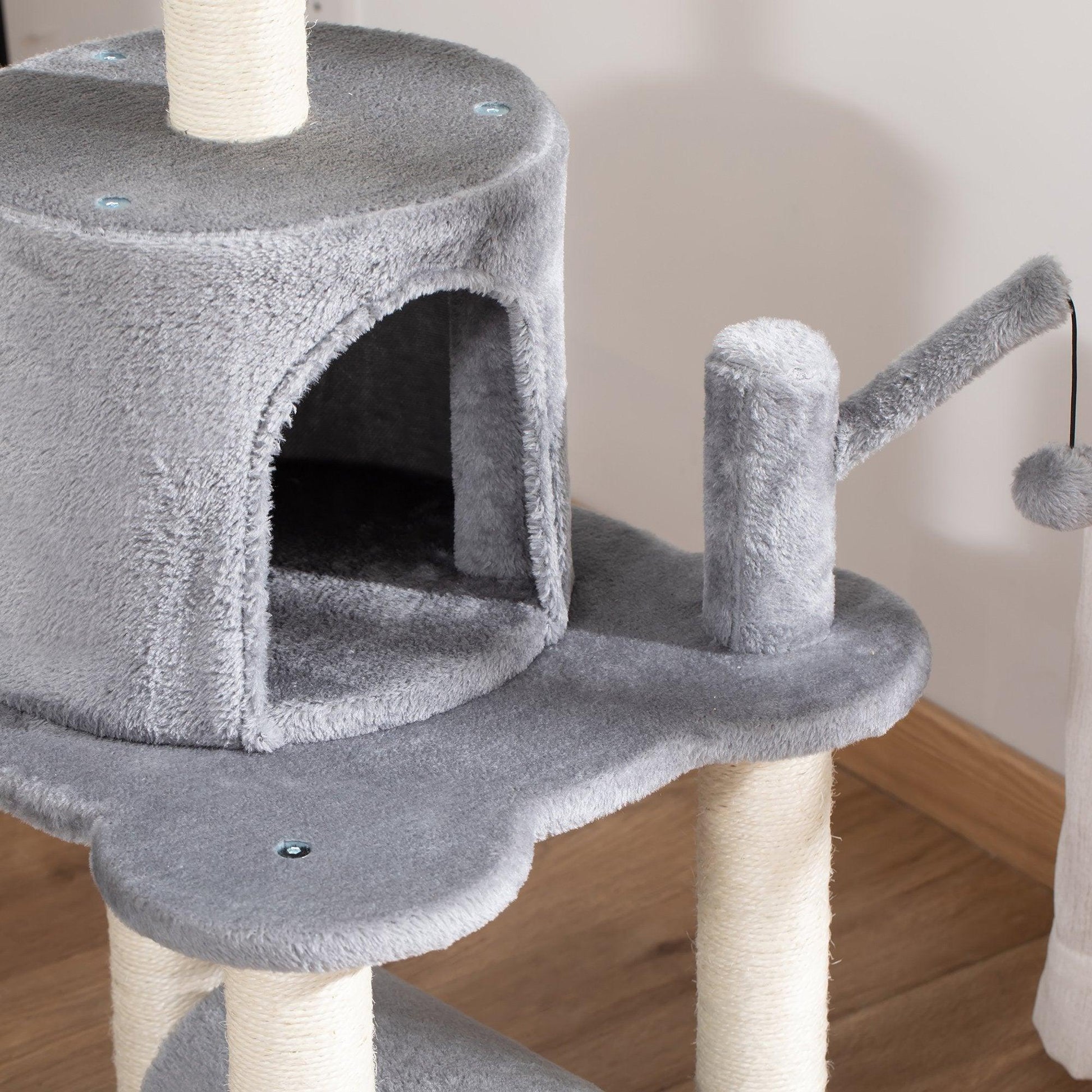 PawHut Cat Tree Tower with Scratching Post and Hanging Balls - ALL4U RETAILER LTD