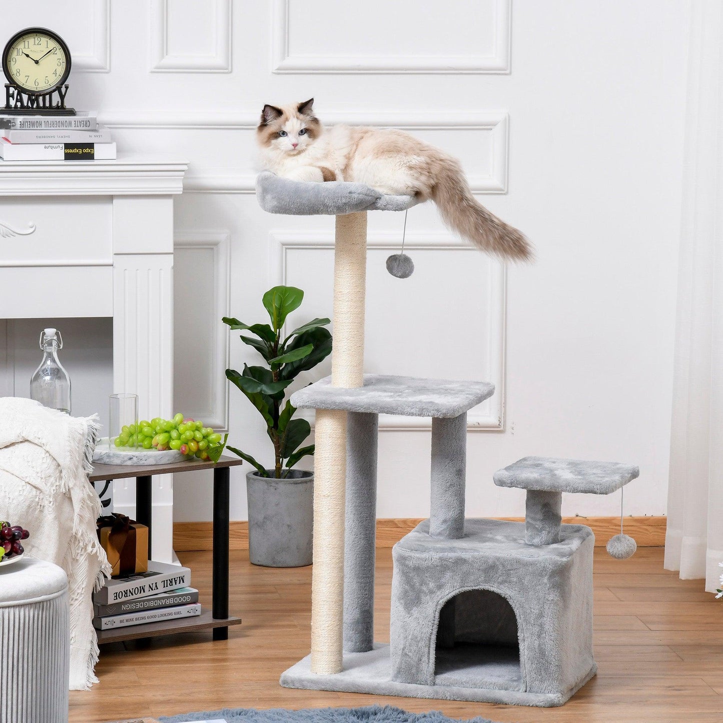 PawHut Cat Tree Tower with Scratching Post & Toy - ALL4U RETAILER LTD