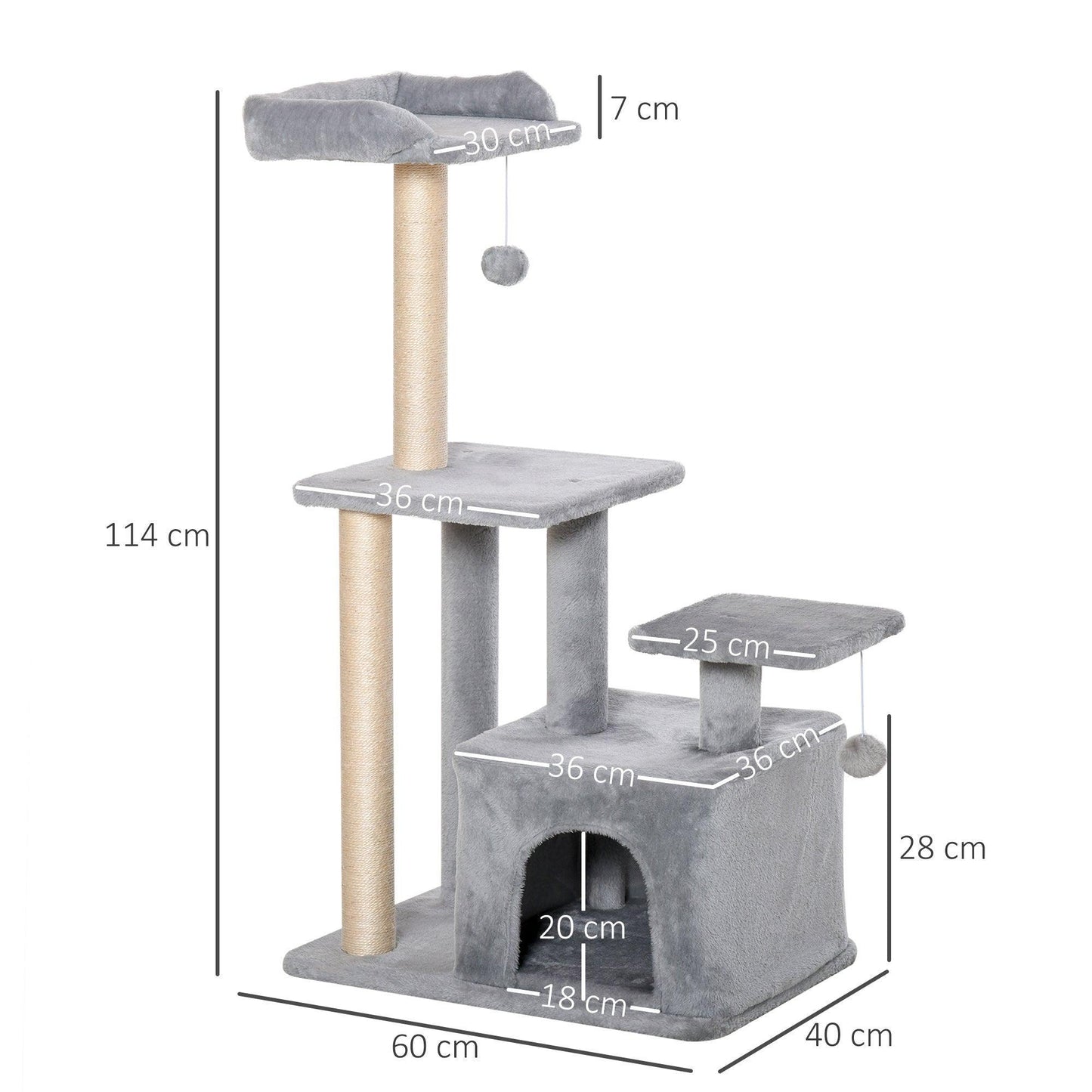 PawHut Cat Tree Tower with Scratching Post & Toy - ALL4U RETAILER LTD