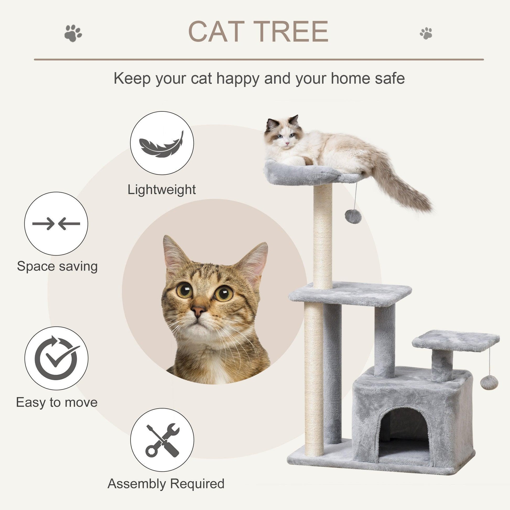 PawHut Cat Tree Tower with Scratching Post & Toy - ALL4U RETAILER LTD