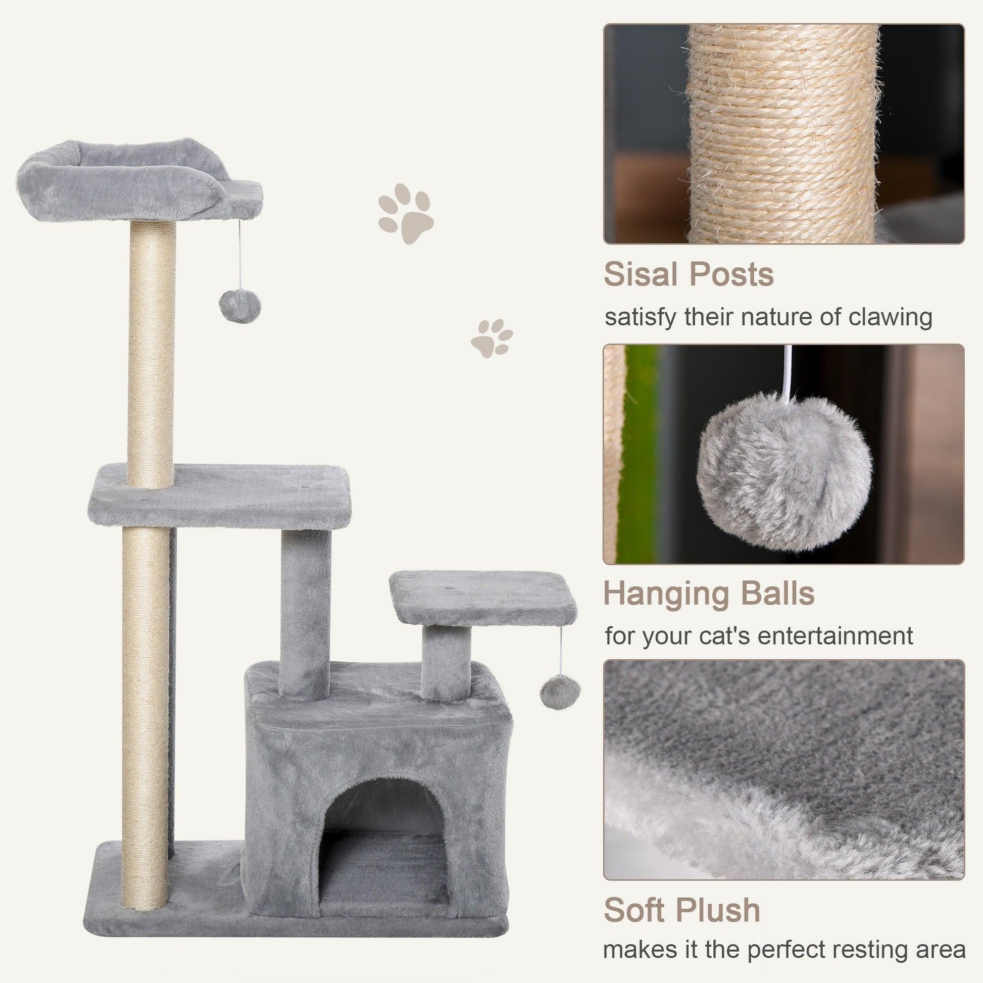 PawHut Cat Tree Tower with Scratching Post & Toy - ALL4U RETAILER LTD