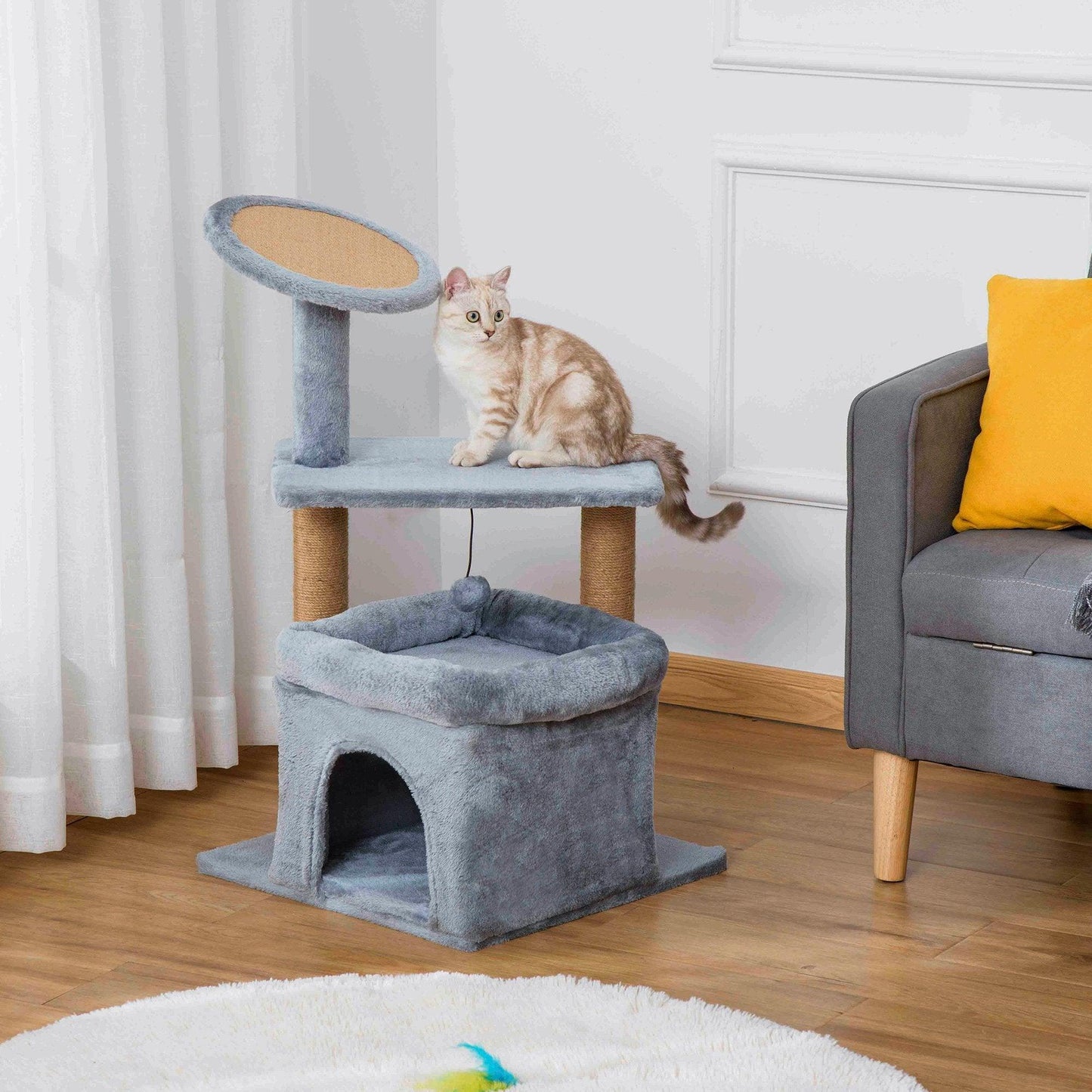 PawHut Cat Tree Tower with Scratching Posts - Grey - ALL4U RETAILER LTD