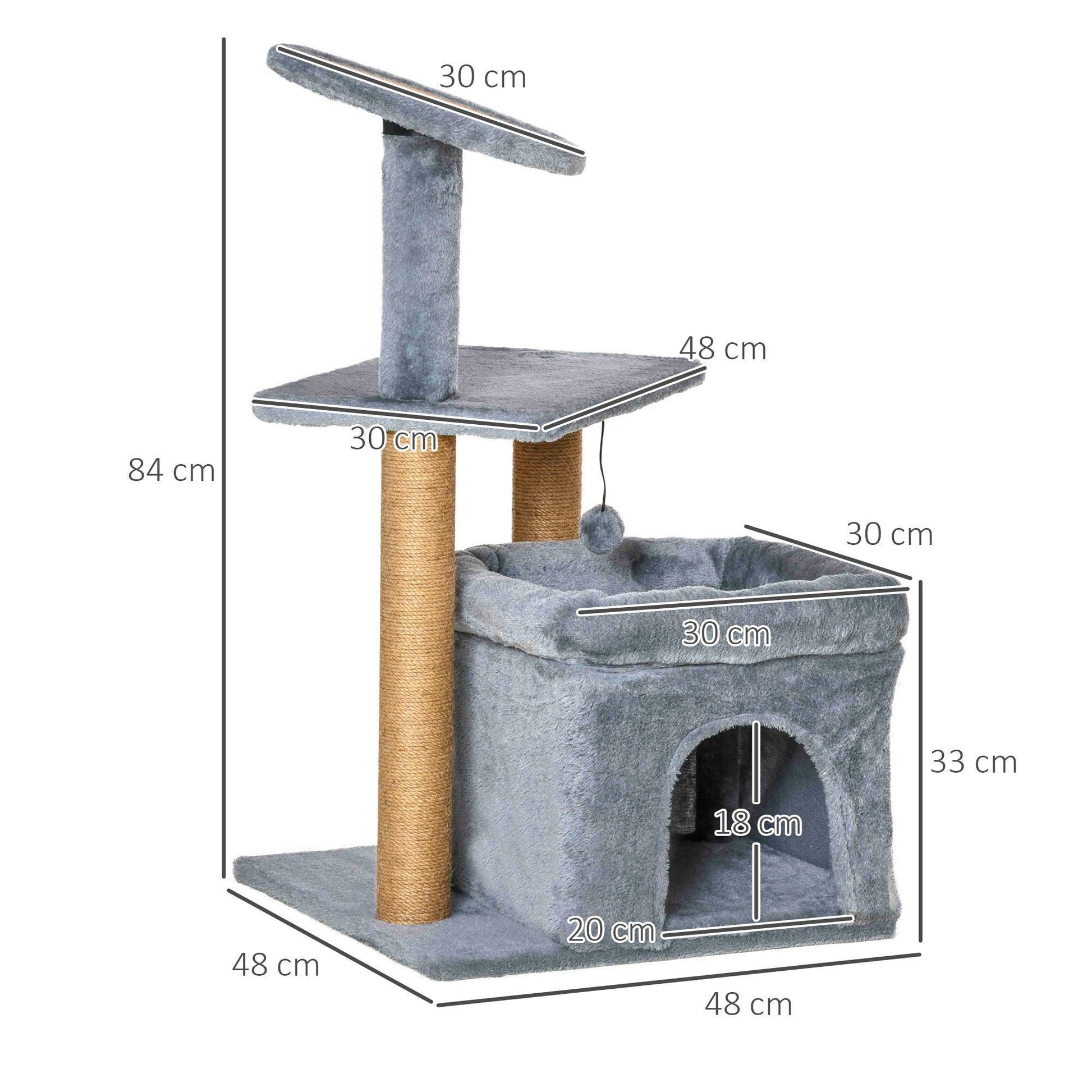 PawHut Cat Tree Tower with Scratching Posts - Grey - ALL4U RETAILER LTD