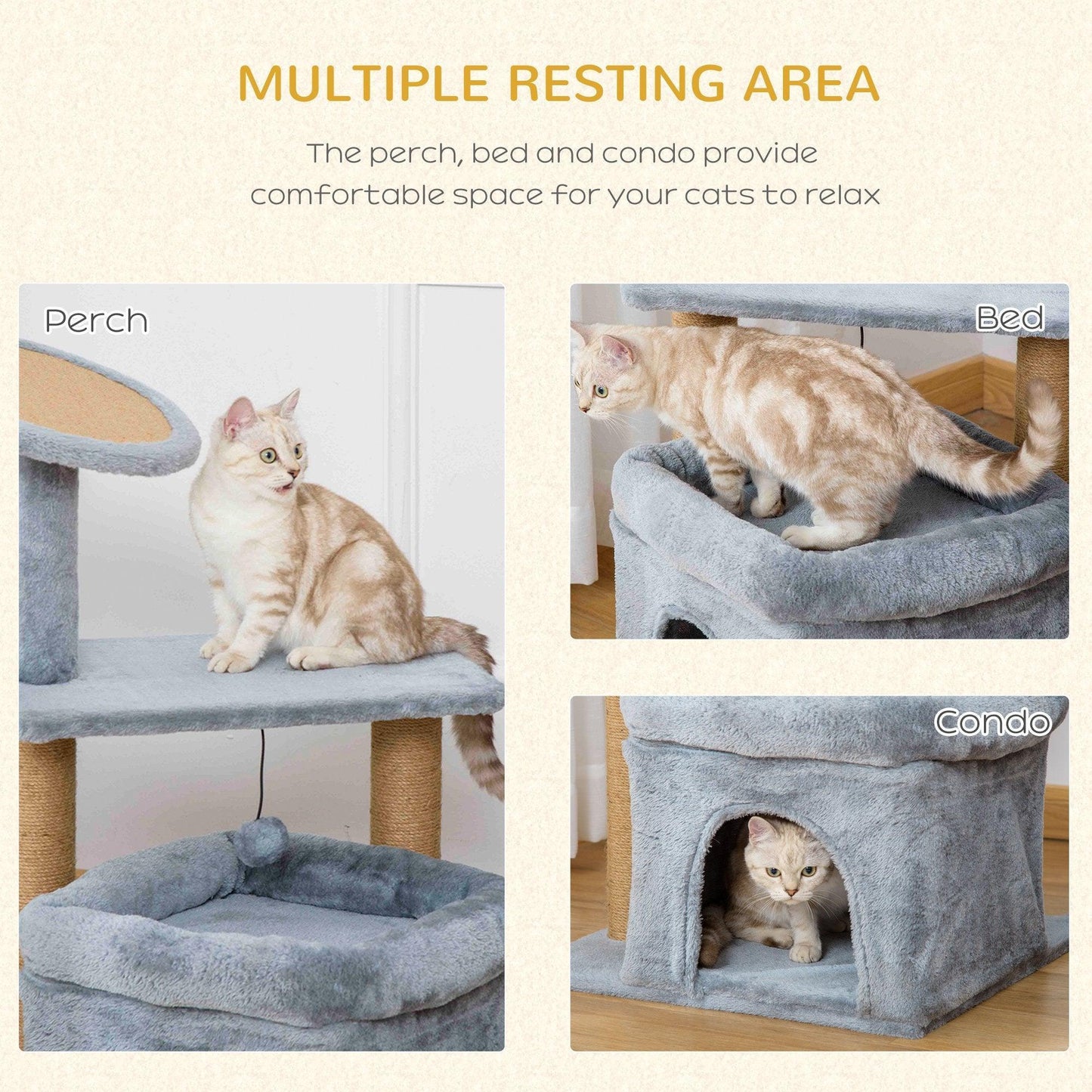 PawHut Cat Tree Tower with Scratching Posts - Grey - ALL4U RETAILER LTD